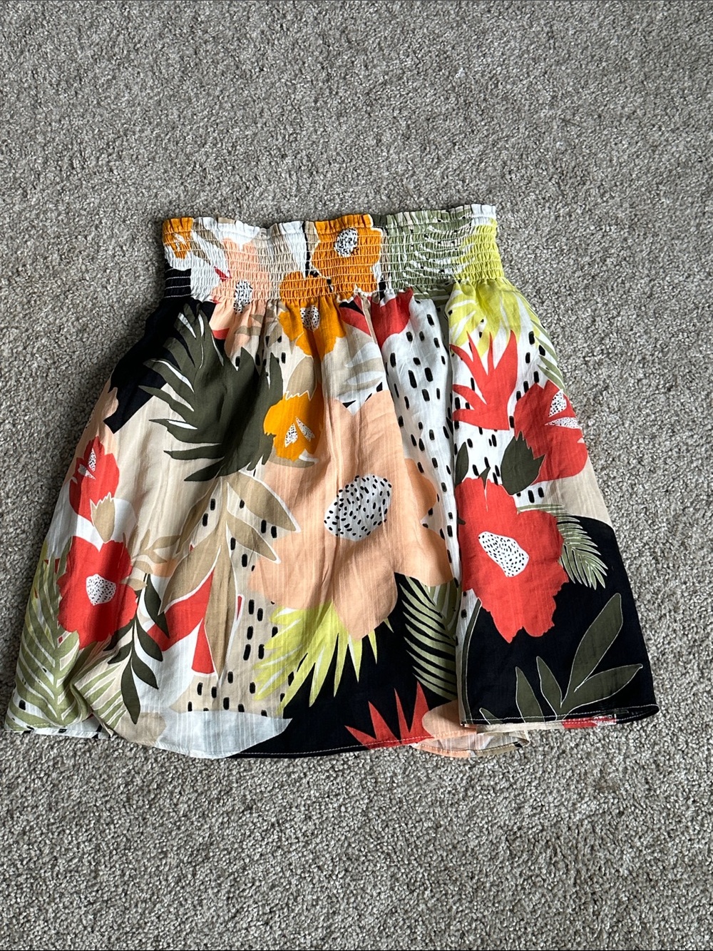 LOFT Tropical Floral Smocked A-Line Skirt in Black, Red, Peach, Olive, Yellow